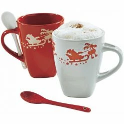 Besorgen ❤️ SCHNEIDER ELECTRIC Löffeltassen-Set 4-tlg. Keramiktassen Xmas Horst & Knud Rot Weiß Je Ca. H11 Cm 😍