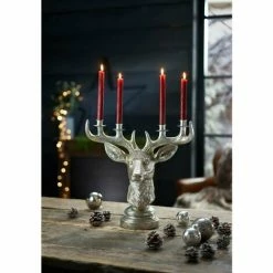 Coupon 🌟 SCHNEIDER ELECTRIC Kerzenhalter Hirschkopf Kerzenleuchter Kerzenständer Silber - 40 X 20 X 40,5 Cm 👏