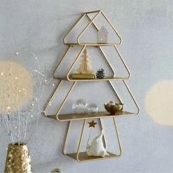 Bestes Angebot 🤩 SCHNEIDER ELECTRIC Deko-Wandregal Tanne Hängeregal Weihnachten Eisen Goldfarben B46 X T15 X H70 Cm 🌟