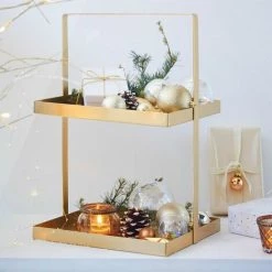 Brandneu 😉 SCHNEIDER ELECTRIC Deko-Etagere 2 Etagen Metall Goldfarben Individuell Dekorierbar L30 X B25 X H45cm 😀