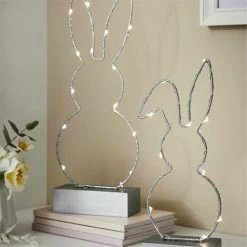 Neu 😍 SCHNEIDER ELECTRIC LED-Hasen-Set 2-tlg. Hasenduo Osterdeko Hasenfigur Dekofiguren Silber Glitzer ✨