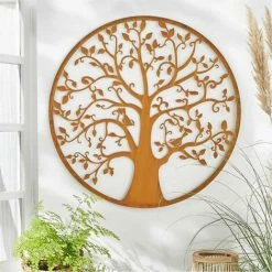 Blitzangebot 👏 SCHNEIDER ELECTRIC Wandbild Wand-Objekt Wanddeko Lebensbaum Metall Gold Rost-Optik Ø 95 Cm 😀